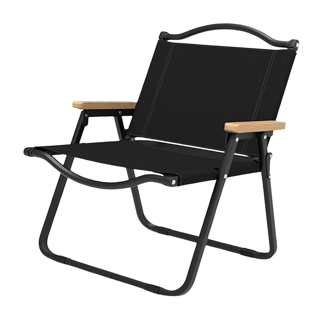 Folding Camping Chair Collapsible Load Bearing for Travel Barbecues Black Medium