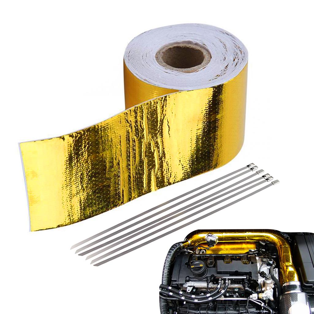 Car Exhaust Pipe Gold Thermal Exhaust Tape Heat-Resistant Golden Aluminum Foil Tape Turbo Heat Exhaust Thermal Wrap Tape