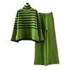 Striped turtleneck sweater wide-leg pants two-piece suit for women's autumn and winter new thin loose casual long-sleeved knitted sweater for women