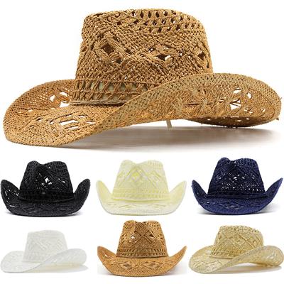 Φαρδύ γείσο Western Cowboy Καπέλο Αντιηλιακό Καπέλο Jazz Fashion Ψάθινο καπέλο για εξωτερικούς χώρους