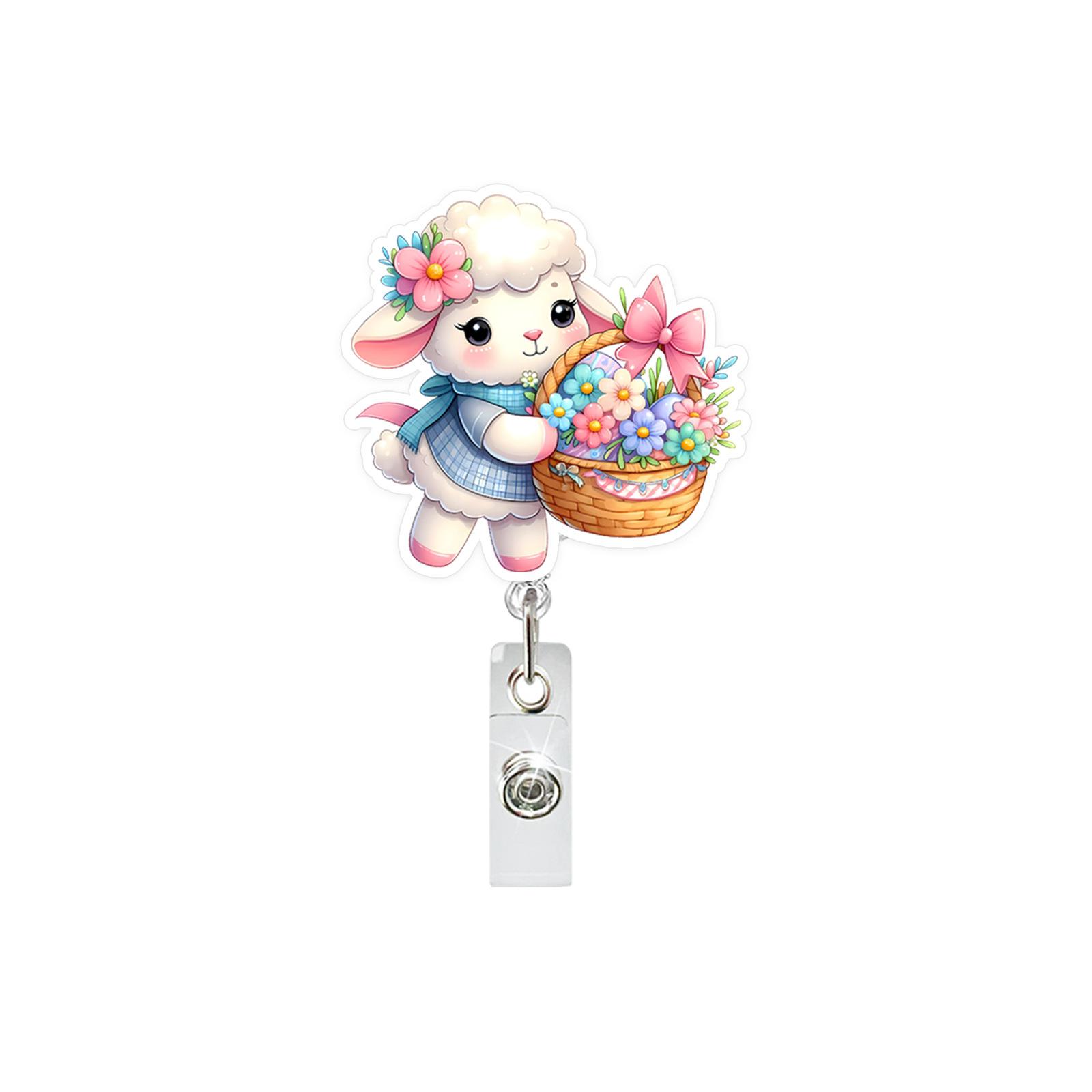 

Easter Acrylic Lamb Flower Sunflower Retractable Badge Holder Badge Reel For Nurse Doctor Teacher Creative Office School Gift