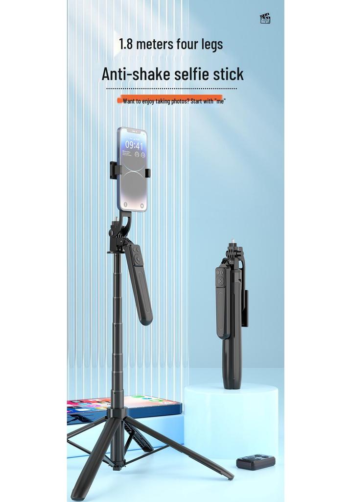1.8M Anti-Shake Bluetooth Selfie Stick with Retractable Tripod for Smartphones
