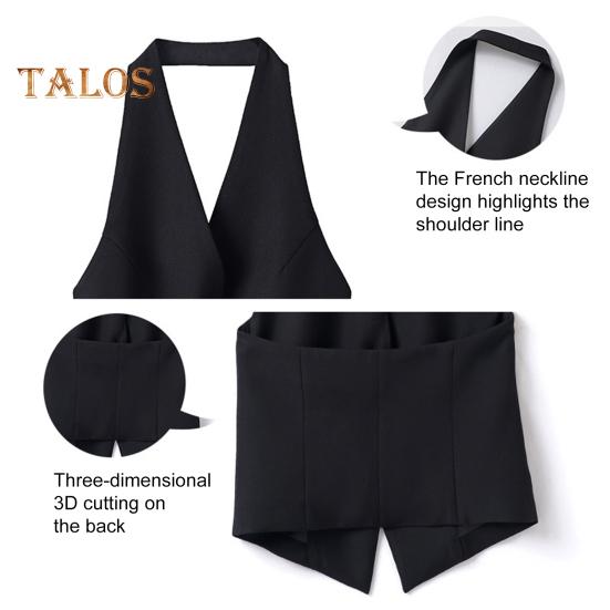 Women's Halter V Neck Suit Vest Button Down Backless Blazer Waistcoat Sleeveless Crop Tank Top Vintage Dressy Vest