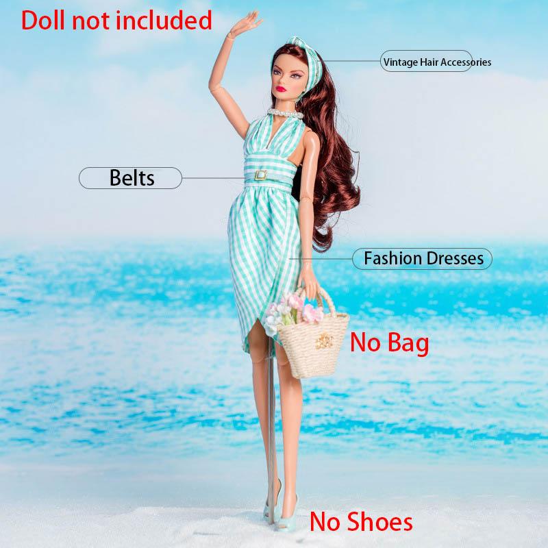 

30см Маленькая Свежая Одежда для Куклы Островной Праздничный Модный Джинсовый Пиджак+Брюки+Клетчатое Платье 1/6 Кукла Супермодель Повседневный Набор для Переодевания For 30cm dolls