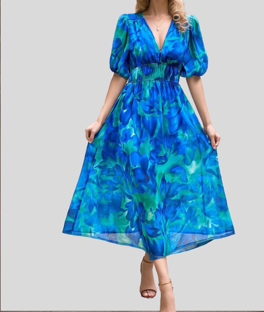 Abito stampato con scollo a V e vita stretta - Moda Primavera/Estate per Donna