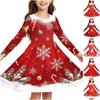 Mädchen Weihnachtsdruck Langarmkleid mit Ärmeln für Feiertagsparty und