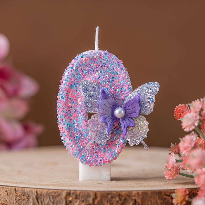 Purple Butterfly Digital Candle 0-9 Birthday Cake Ornament