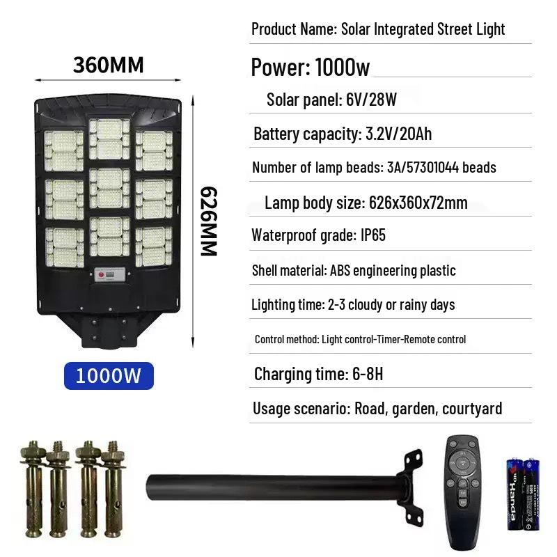 Smart Solar LED Street Light with Remote Control - Super Bright Outdoor Courtyard Lamp