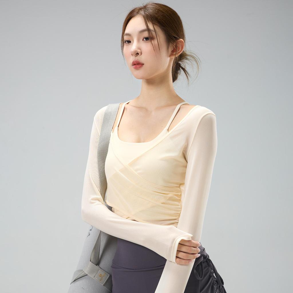 Women's 2025 Temperament Yoga Top: Faux Two-Piece Slimming Pilates Cover-Up