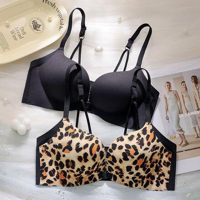 New Sexy Leopard Print Front Buckle Seamless Underwear Women's Small Breasts Gather Beautiful Back Bra Cover
