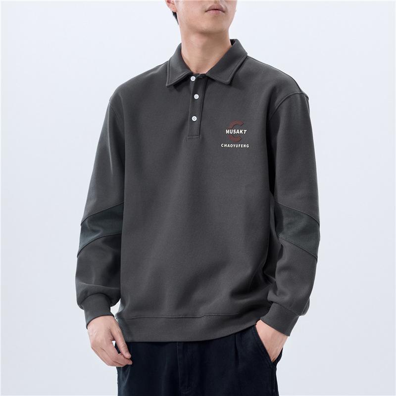 350G Heavy Polo Collar Long-Sleeved Sweater Men'S Loose Trendy Plus Size Top Men'S Lapel Casual Jacket