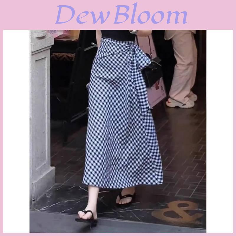 Cotton Blend Plaid Midi Skirt With High Waist For Summer Casual Wear