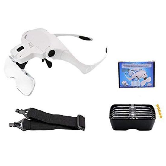 Tumao Head Magnifying Glasses with Fits Over Elastic 5 Interchangeable Adjustable for and More Magnifier, LED, Eyeglasses, Band, Lenses, Reading,