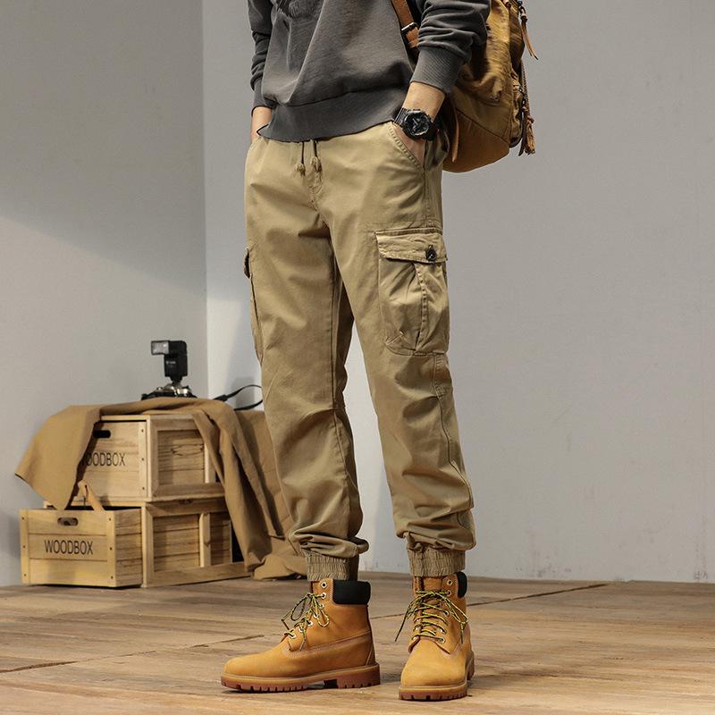 Mens High-Quality Thickened Cotton Work Pants with Multi-Pockets and Cuffed Design for Spring and Autumn