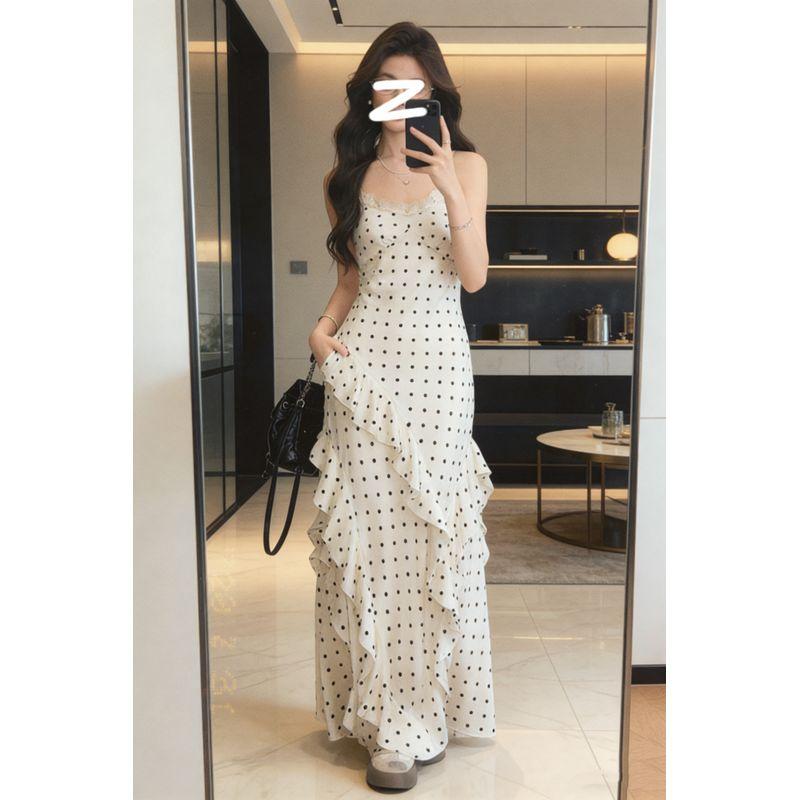 

Plus-Size Korean-Style High-End Elegant Slimming Blazer and Polka Dot Slip Dress Two-Piece Set for Women in Spring Apricot Polka Dot Skirt 3XL