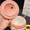 Ceramic Milk Mug with Lid And Straw 400ml Funny Cartoon Animal Water Cup with Double Handle Holiday Gift