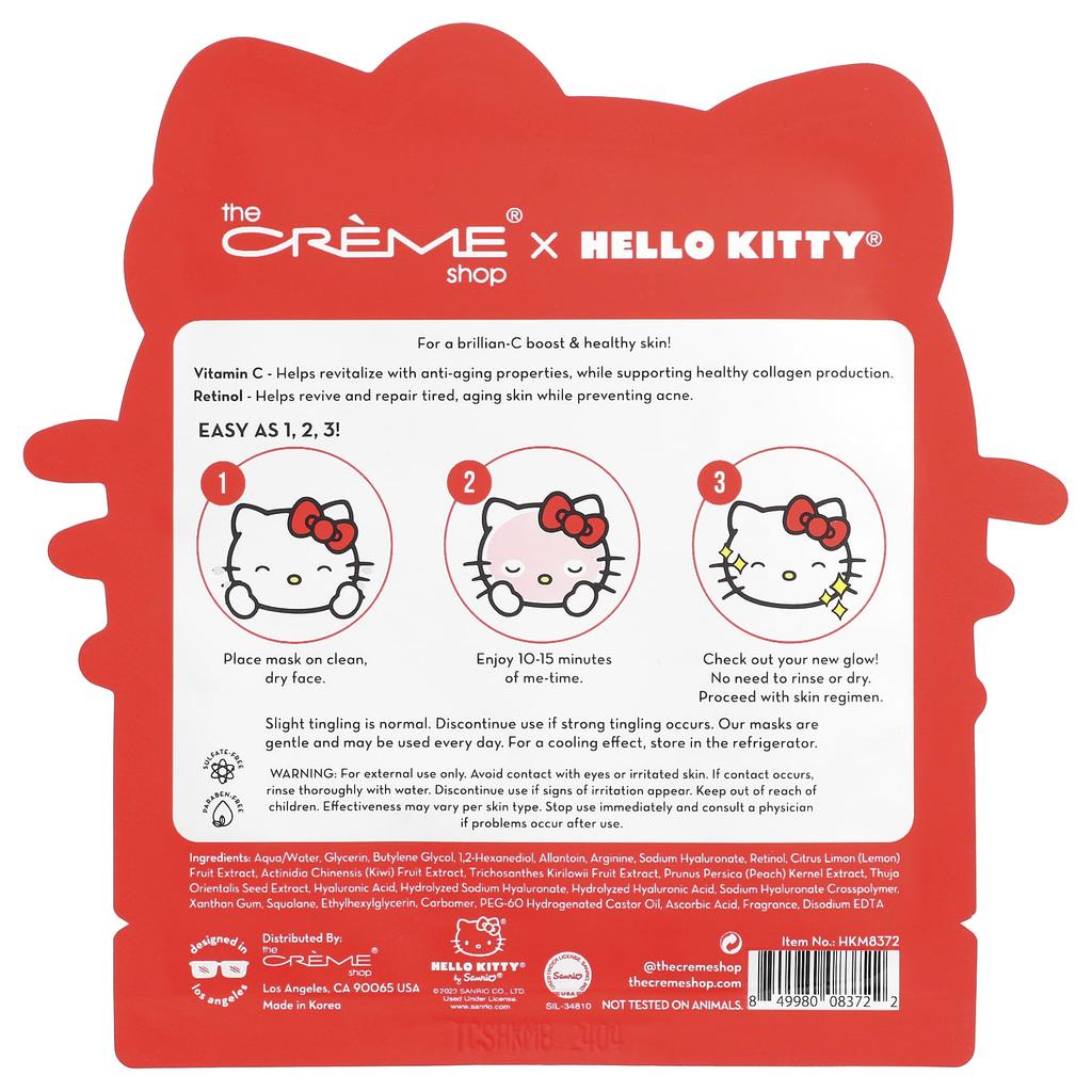 The Creme Shop, Hello Kitty®, Brilliant-C Boost, Printed Essence Beauty Sheet Mask, 1 Sheet, 25g (0.88oz)