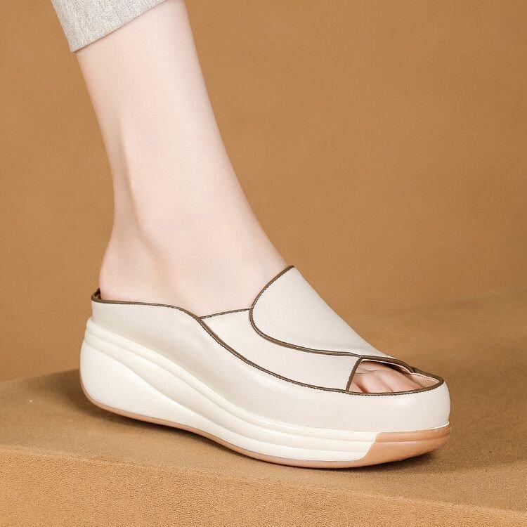 

Весенне-летние новые сандалии женские из мягкой кожи с закрытым носком, женская обувь на подошве-маффин, цветная, с ремешком и пряжкой, торговля 40