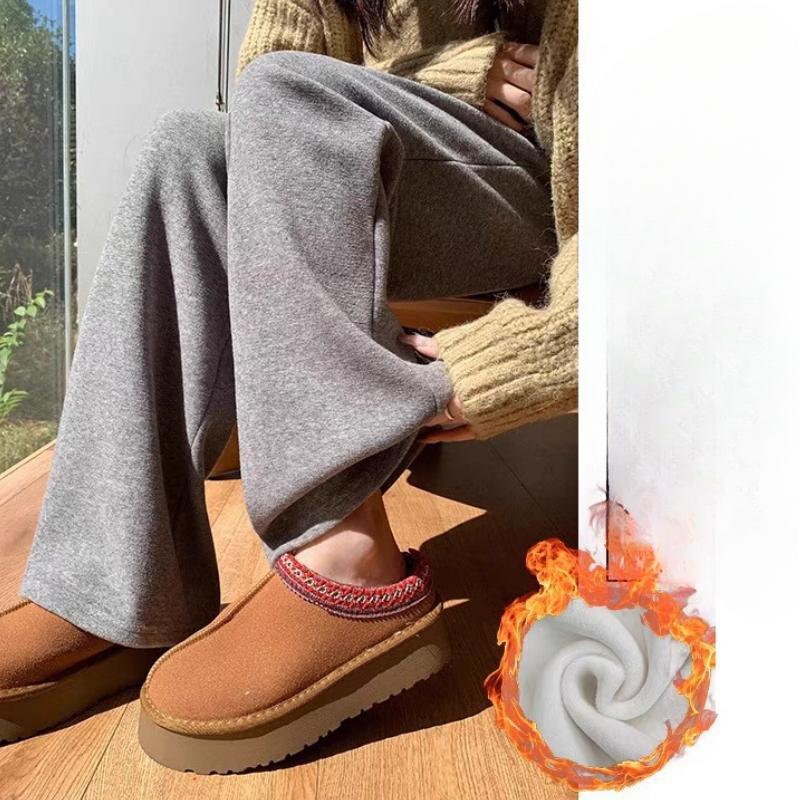 Plus Velvet Wide-leg Pants Women's Autumn and Winter High-waist Loose Casual Straight Glutinous Rice Towel Pants