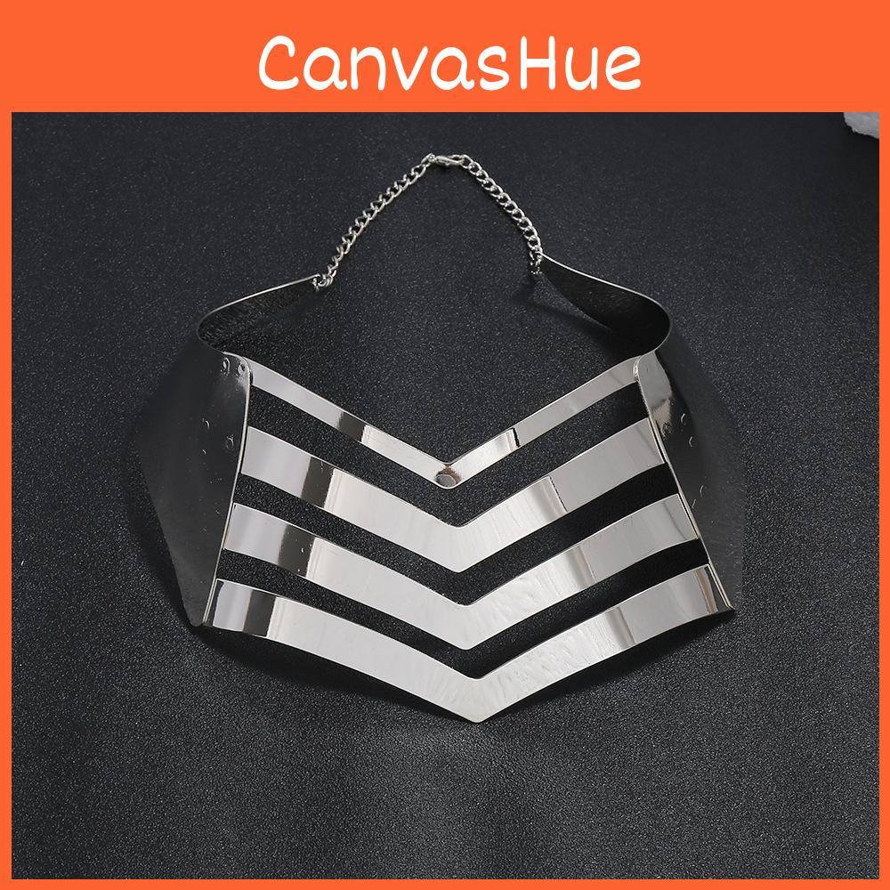 Solid Fashionable Color V Shaped Hollow Design Women Metal Collar Necklace