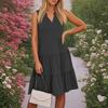 Women's Summer Fashion V-neck Sleeveless Patchwork Solid Color Casual Dresses