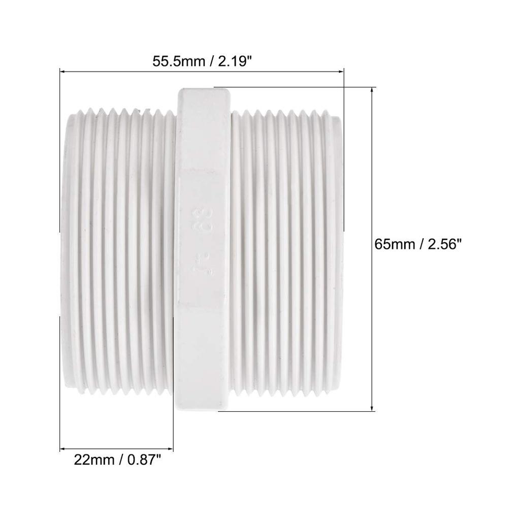 uxcell Pipe Fitting Hose Connector Hex Nipple Tube Adapter G2 Male Thread for Tank PVC White 4 Pack