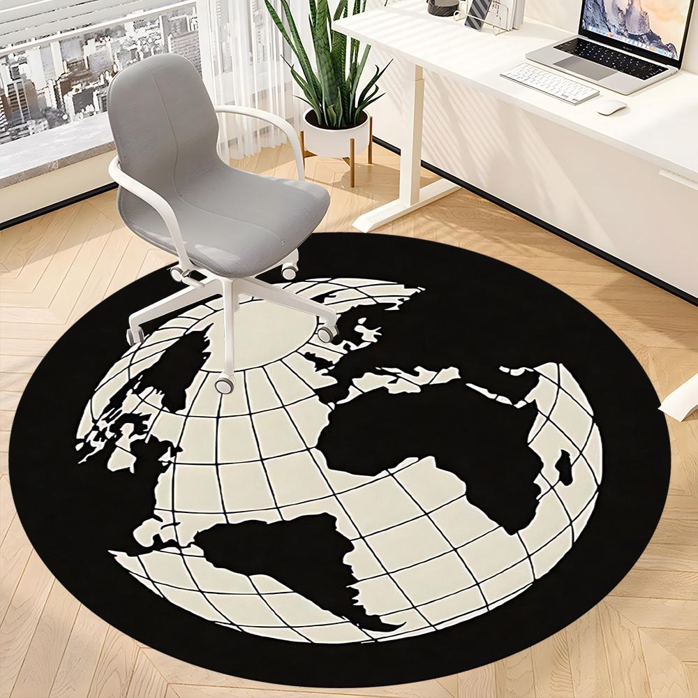 1pc Global Map Office Round Area Rug, Indoor Mat Suitable For Office, Under Office Chairs Bedroom Living Room Home Decor, Room Deco