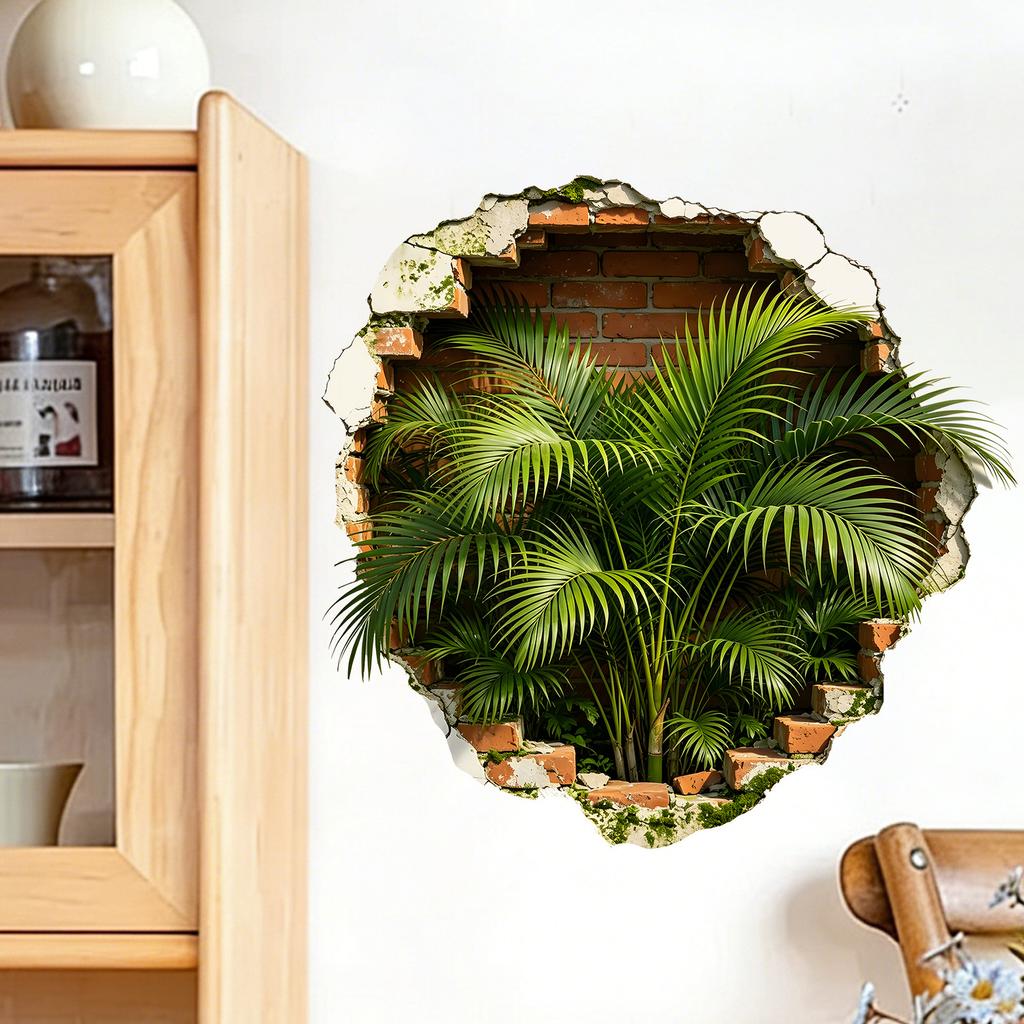 Palm Tree Breaking Through Wall Waterproof Self Adhesive Wall Sticker No Residue Home Decor