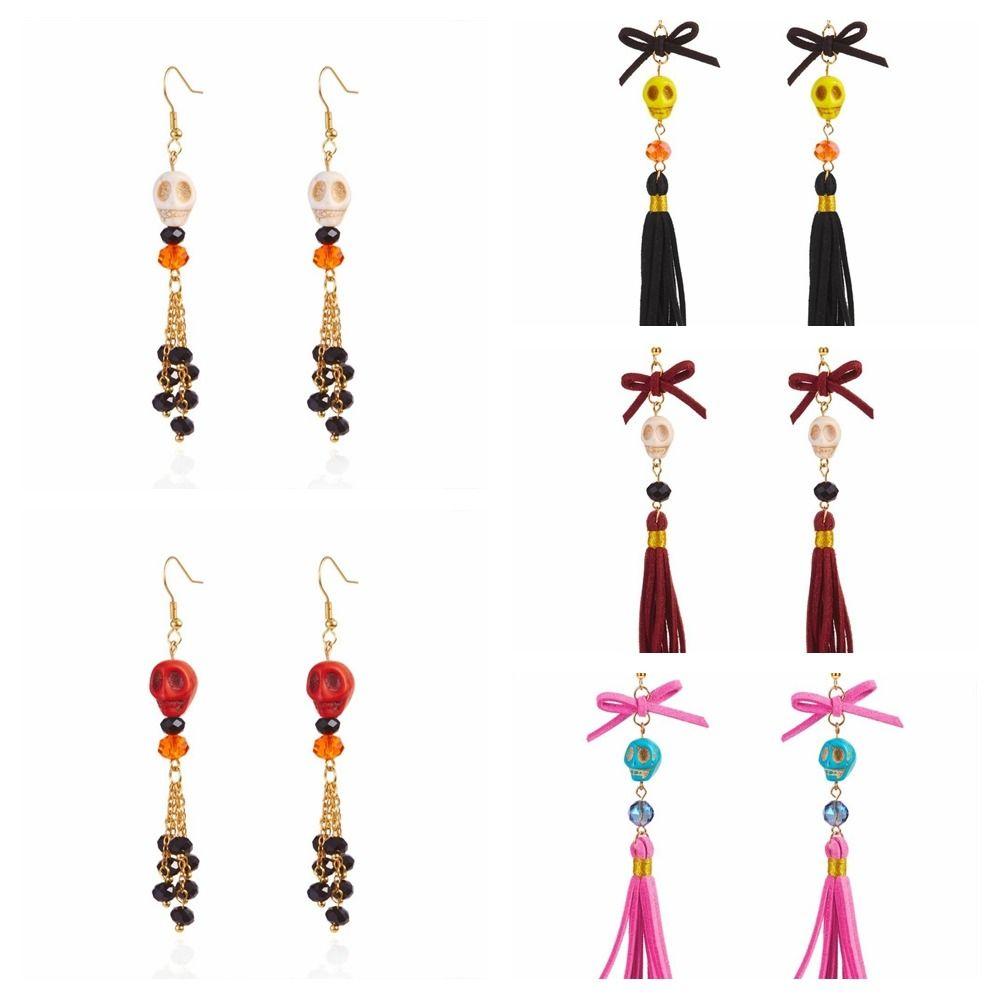 Tassel Halloween Earrings Rice Bead Ear Jewelry Accessories Fashion Skull Drop Earring Hipster