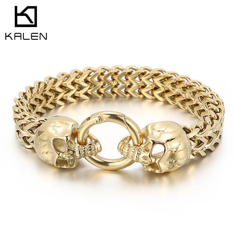 European and American Personality Domineering Punk Skull Titanium Steel Men's Bracelet