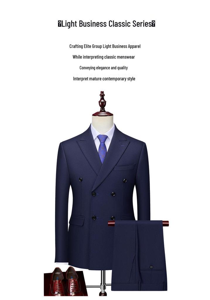 Men's Autumn/Winter Double-Breasted Suit Set - Professional Business Attire for Hotel Managers