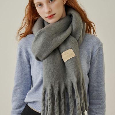 ADAUL Simple Patch Wool Long Muffler - Darkgrey
