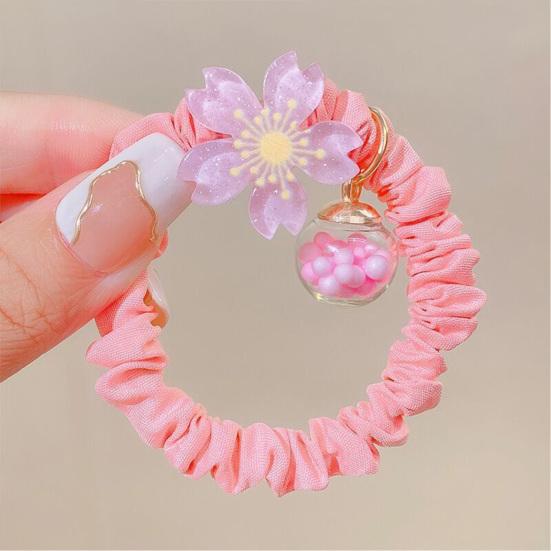 2Pcs Hair Tie High Elasticity Glossy Fabric Hair Rope with Transparent Cherry Blossom