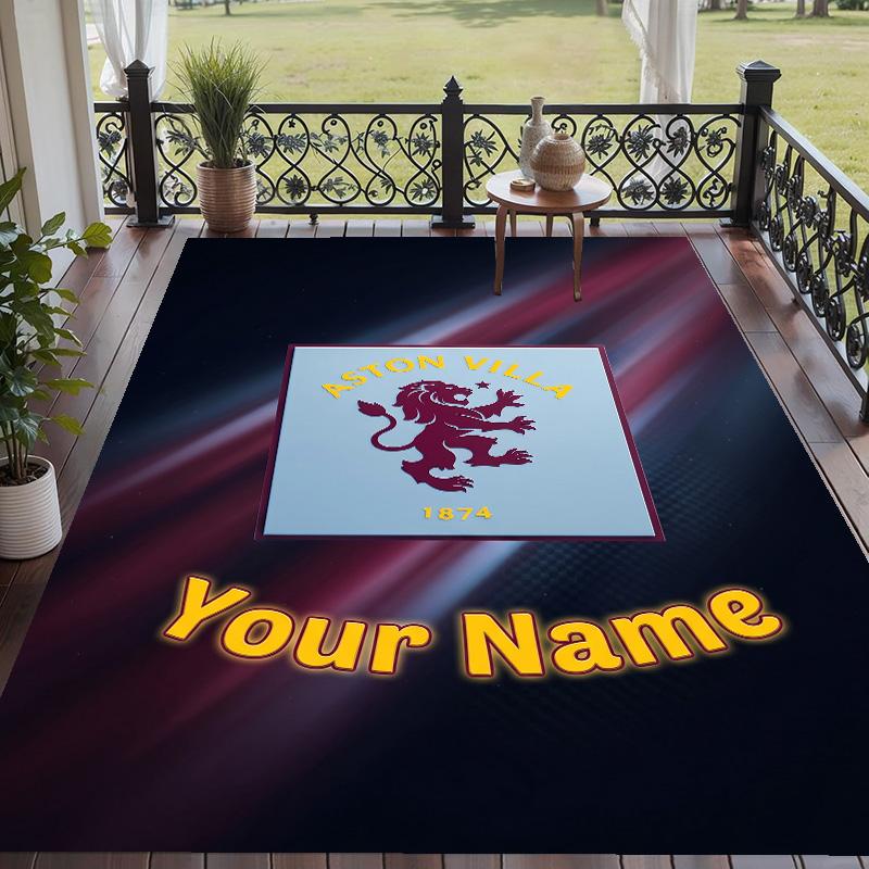Custom Text Printed Rug Aston Villa Non Slip Floor Carpet For Home Room Decor