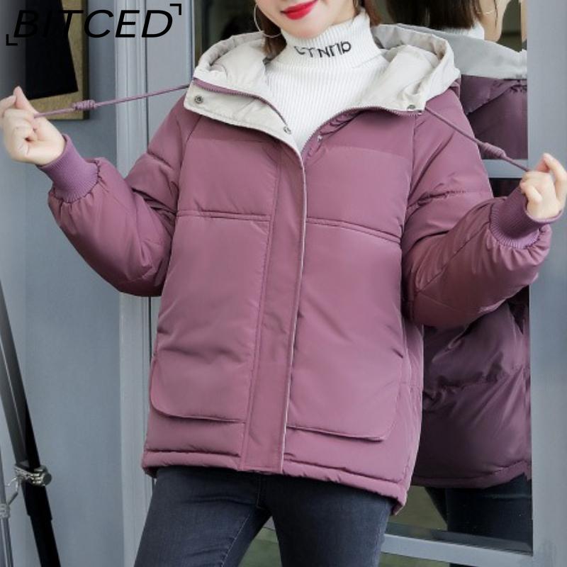 

BITCED Women s Short Winter Puffer Jacket Loose-Fit Thickened Cotton Coat XXXL