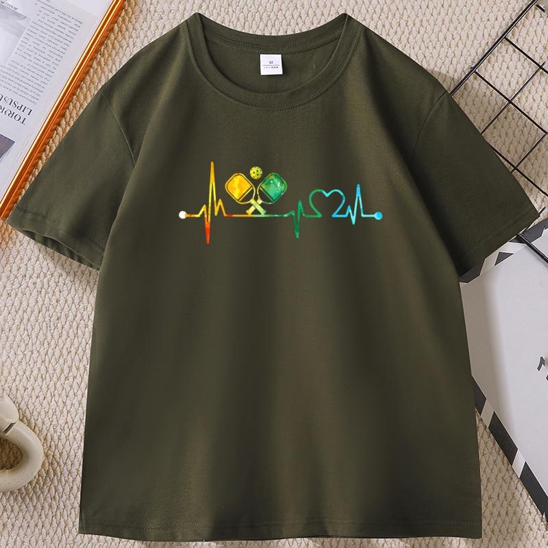 Funny Pickleball Paddle Heartbeat Graphic T Shirts Unisex Women Summer Cotton Short Sleeve Round Neck Tshirt Unisex