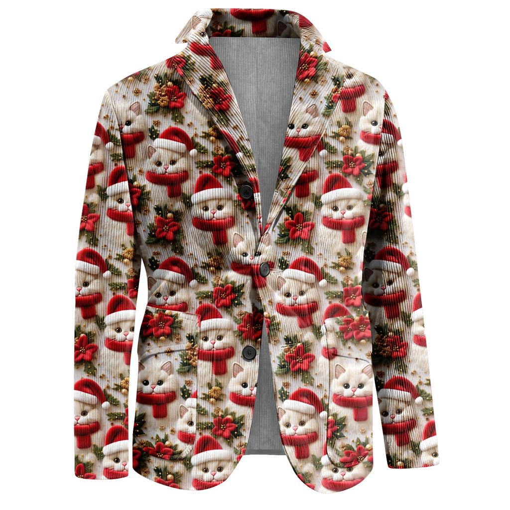 Herren Hässlicher Weihnachten Kord Warmtaschen Anzugjacke Strickjacke Herren Freizeitanzug