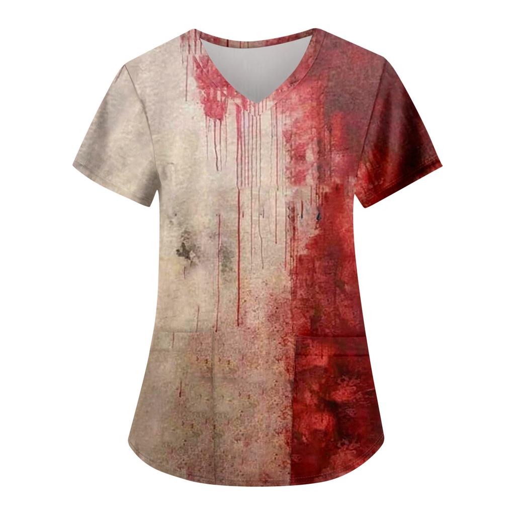Women's Fashion Casual Halloween Printed Pocket T-shirt Tops