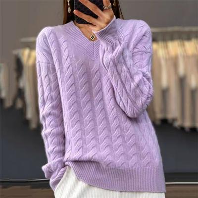 Tooxika New Solid Color Long Sleeve Twisted V-neck Knitted Pullover Sweater For Women