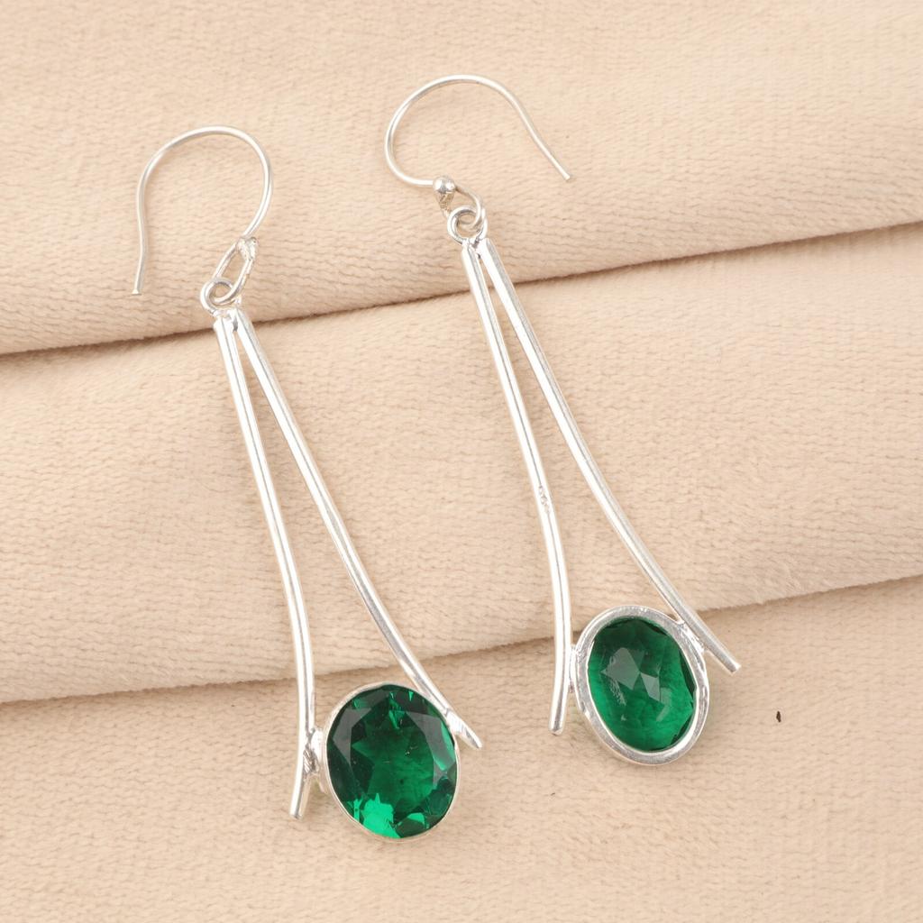 Natural Chrome Diopside Gemstone 925 Sterling Silver Handmade Earrings 2.63" EE-136-9