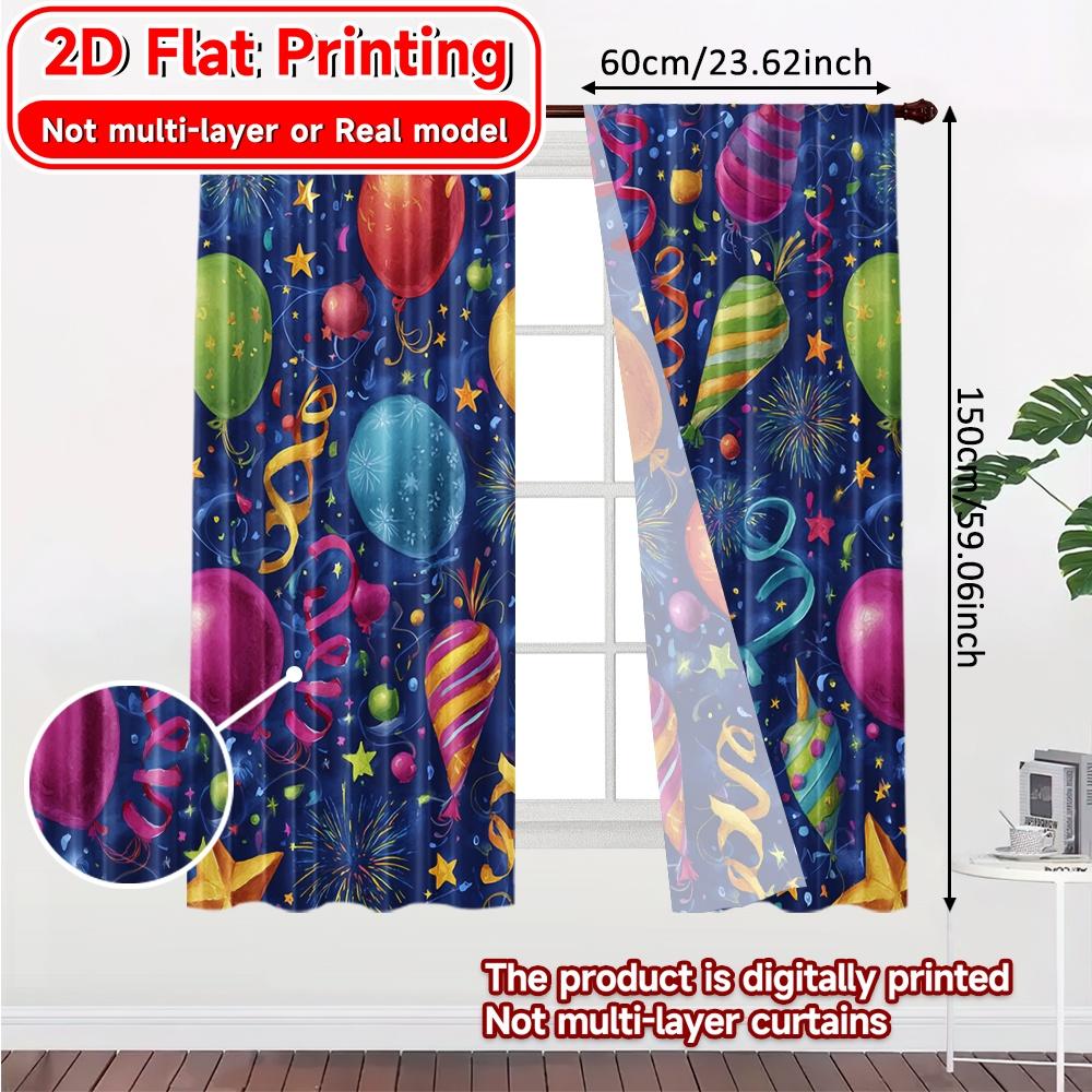 2D Flat Printing  2pcs NewYearCelebration(3) Modern Minimalist Curtains Durable Polyester Curtains Gifts Perfect for Bedroom