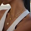 Layered Chain Sun Pendant Bohemian Double Stacked Neck Chain 18K Gold Plated Necklace  Beach