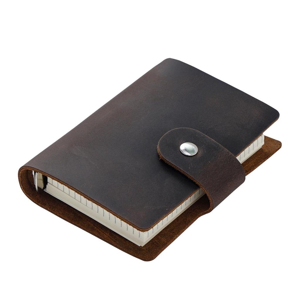 Caderno de Bolso A8 em Couro Genuíno - Fofo, Portátil, Diário/Agenda de Folhas Soltas.