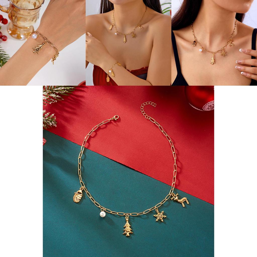 Ensemble de Bijoux de Noël Cerf Flocon de Neige avec Chaînes en Alliage pour Cadeau de Fêtes