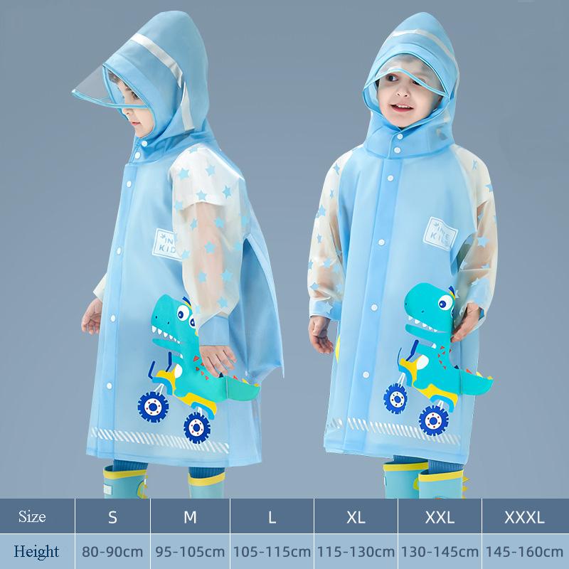 S-4XL Kids Raincoat Wateproof Children Dinosaur Rain Poncho Cute Rain Coat Jacket With Backpack Position Student RainWear