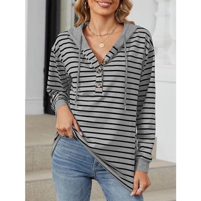 YYFS Women's Fashion Casual Stripe Print Long Sleeve Hooded Hoodies & Sweatshirts