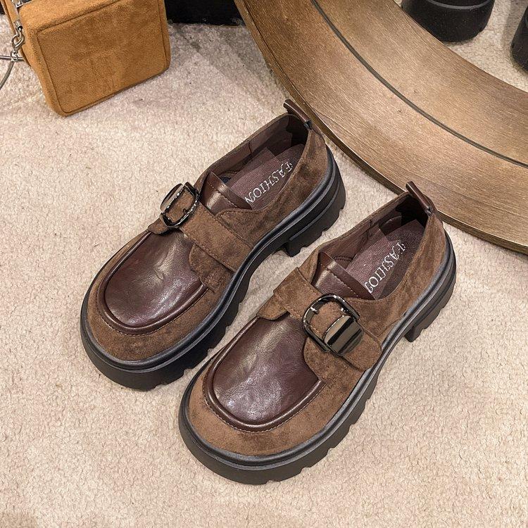 

[Ushilai] British style color matching loafers women s winter 2025 new thick-soled temperament versatile small leather shoes 40