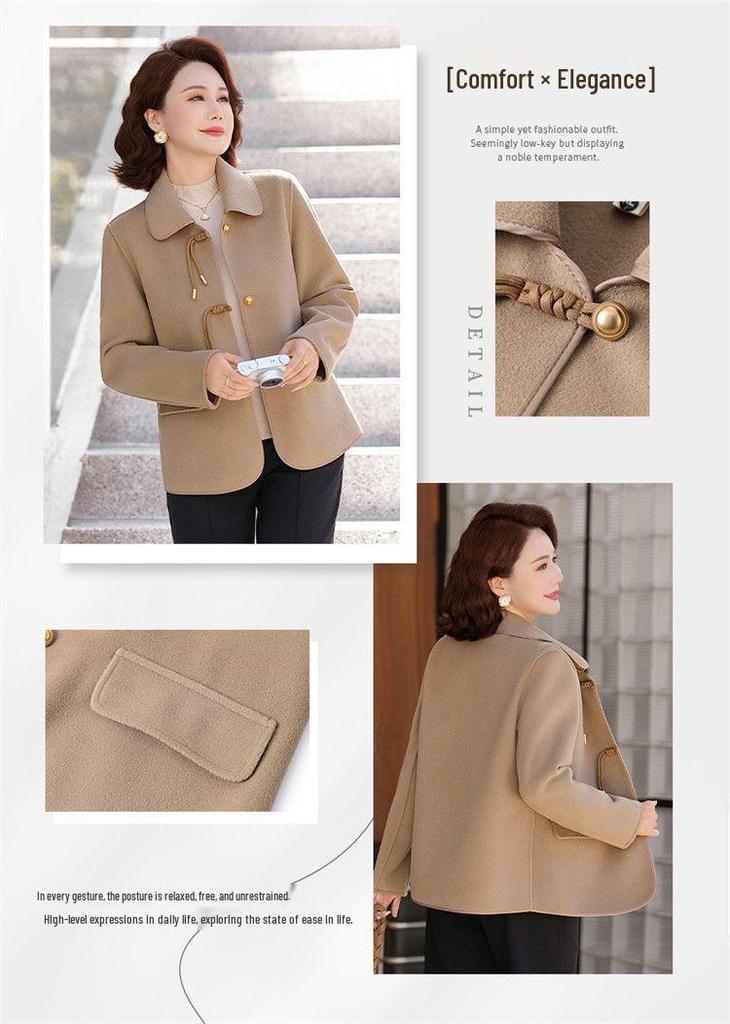 Cappotto in lana double-face della mamma: Nuova Giacca Stile Cinese Autunno/Inverno per Donne di Mezza Età alla Moda