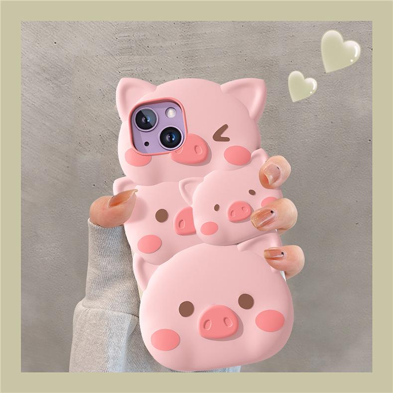 Adorable 3D Pink Pig iPhone Case Women's Soft Silicone Full Coverage