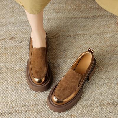 Mode NEU Herbst/Frühling Damen Pumps Kuhveloursleder Schuhe für Damen Runde Zehenpartie Dicke Absätze Schuhe Gemischte Farben Slipper Damen Sneaker